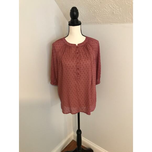 Garnet Hill Elbow-Sleeve Swiss-Dot Blouse - Size Medium - Picture 1 of 12